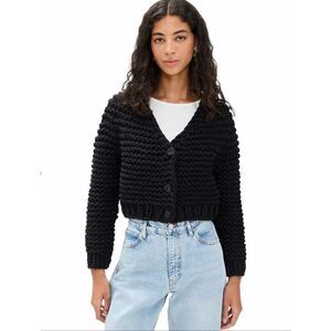 Frame The Bubble Knit Cardigan in Black Size XS